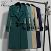 Trench Coats Feminino Office Lady Faixas Longas Trench Coats Feminino Primavera Um Botão Forrado Cor Sólida Jaqueta Moda Gola Turndown Work Overcoat 230808