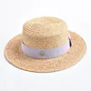 Sommarhattar för kvinnor Ny naturlig halm Sun Hat Ribbon Bowknot damer Flat Top Rese Beach Hat