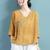 Women's Blouses Chinese Style Thin Cotton And Linen Embroidery Blouse For Women 2023 Summer Female Short Sleeve Loose Casual Improved Hanfu