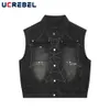 Herren Jacken Spider Web Distressed Ärmellose Jacke Hip Hop Stickerei Denim Lose Oberbekleidung 230808