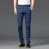 Männer Hosen Vintage Plaid Männer Baumwolle Formale Arbeit Business Mode Slim Fit Luxus Hosen Männliche Outdoor Sex Offene Ouvert kleidung