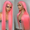 Roze vooraf geplukte mens 13x6 gluess recht 180% vooraan Remy Hair frontale pruiken Zwitserse kant