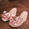 För sommarrosa mode liyke kvinnor tofflor kilar fjärils-knot designer sandaler plattform klackar storlek kvinnliga skor 230808 921