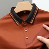 Herrpolos högkvalitativ lyx Mulberry Silk Polo Shirt för män 2023 Autumn Fashion Breatble Lapel Button Tshirt Långärmning Ropa Hombre 230808