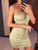 Casual Dresses 2023 Sexig Bandeau Halter Dress Pleated Ruched Summer Short Evening Party For Women Tight Club Mini Clubwear D046