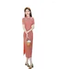 Ethnische Kleidung Sommer elegante schlanke rosa Qipao chinesischen Stil Kleid Frauen verbessern Kurzarm Cheongsams traditionelle Robe