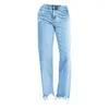 Jeans da donna in moda casual high waist bordo di tipo gamba modificata dritta