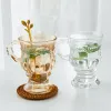 ML Vintage Relief Juice Mini mit Griff, hohes bernsteinfarbenes Glas, hohes Aussehen, Mädchenherz, begleitet von Jäten, Geschenk, Weinkelchen, wiederverwendbare Trinkgläser