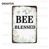 Funny Bee Metal Signs Plate Vintage Cute Bees Metal Plaque Tin Sign Farm Garden Wall Decor Living Room Home Decorative Attention Bee Iron Decor 30X20CM w01