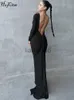 Grundläggande avslappnade klänningar Hugcitar Women Elegant One Shoulder Long Sleeve Backless Ruched Sexig Maxi Prom Dress 2023 Fall Slim Wedding Party Clothes Y2K J2308009