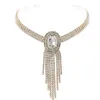 Ras du cou luxe strass 3 rangées grand ovale Long gland chaîne collier dîner bijoux pour femmes cristal géométrique collier