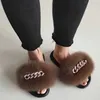Terlik Sıcak yaz seksi gerçek tilki kürk terlik ile elmas zinciri tüylü kabarık slaytlar kapalı ev düz ayakkabıları kadınlar rahat ücretsiz nakliye
