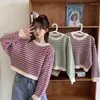 Damenpullover Damen Strickpullover Frühling Herbst Vintage Gestreifte Ernte Damen Langarm Lose Lässige Chic Koreanische Pullover Tops