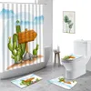 Porta-escovas 3D Plantas Tropicais Cacto Cortina de Chuveiro Conjunto de Decoração de Banheiro Criativo Pintado à Mão Cortinas de Banheiro Impermeáveis Tapete Antiderrapante 230809