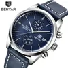 Нарученные часы Benyar Classic Fashion Leather Quartz Watch военные спортивные спортивные многофункциональные код ГРМ. Мужские автоматические водонепроницаемые часы
