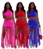 Vestidos casuais básicos sexy com borla conjunto de saia de duas peças para mulheres roupa de praia roupas de verão sem mangas festa de férias vestido maxi longo combinando conjuntos clube J2308009