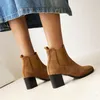 Frosted Flock Simple Chelsea Boots High Thick Heel Round Toe Breathable Autumn Female Ankle Boots Large Size Cheap WomenS Shoes L230704