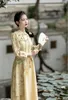 Etniska kläder 2023 Spring Yellow Long Cheongsam Dress Vintage Slim Qipao Women Chinese Style Evening Wedding Dresses S till XXL