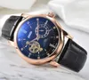 Boutique Top Fashion Automatic Mechanical Men Watches Iced Out Classic casual business genuine leather band clock moon star dial self winding wristwatch gifts