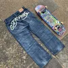 Erkek Y2K Jeans Erkek High Street Hip Hop Grafik Düz Mektup Baskı Harajuku Vintage Çift Sıradan Pantolon Düşük Bel Bol Kot
