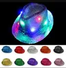 LED Jazz Party Chapeaux Clignotant Light Up LED Fedora Trilby Paillettes Caps Fantaisie Robe Dance Party Chapeaux Unisexe Hip Hop Lampe Chapeau Lumineux FY3870