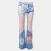 Kvinnors jeans 2023 målade för kvinnor låg stigande streetwear mager flare långa byxor avslappnad färg mopping flicka y2k stil