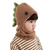 Berets 2023 Winter Knit Baby Knitted Hat Scarf One-piece Hats Kids Girl Boy Beanies Caps Warm Dinosaur Earflap For Children