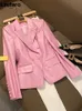 Women's Jackets Lautaro Spring Stylish Short Pink Soft Pu Leather Blazer Long Sleeve Slim Fit Luxury Jackets for Women Elegant Fashion 5xl 230808