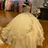 Lyx beige prinsessa boll klänning älskling quinceanera klänning 3d blommor applikation födelsedagsfest söt 16 vestidos de 15 anos