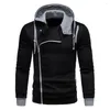 Men's Hoodies Men Fall Hoodie Oblique Zipper Long Sleeve Hooded Contrast Color Elastic Cuff Drawstring Asymmetric Sweatshirt Soft Top