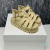 Monoliet raffia stro sandalen metalen gesp roze zwart witte sandaal gehaakte kooi romeinse sandaal platform sportief patroon