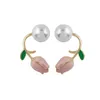 Backs Earrings 1Pair Light Luxury Pink Tulip Pearl Clip For Women Temperament Korean Style Girls Party Decoration