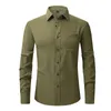 Herrklänningskjortor Anti-Wrinkle Stretch Slim Elasticity Fit Man Dress Business Basic Casual Long Sleeved Men Social Formal Shirt USA Size S-2XL 230808