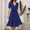 Casual Dresses Summer Women's Small Fragmented Flower Dress 2023 Elegant Fashion Print Short Sleeve V-Neck Elastic Waist Vestidos