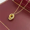 2023 New Fashion Couple Pendant Brand Double Ring Oval Pancake Diamond Gift Gold High Quality Designer Necklace for Women