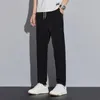 Herrbyxor Spring Autumn Ice Silk Casual Elastic Midje Affär Fashion Straight Fit Well Trousers Male Black Grey M-4XL