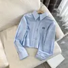 Designer Women Shirt Leter broderad Rhinestone T Shirts Woman Luxury Long Sleeve Croped Tops Elegant Charming Girl Lapel Blue