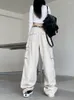 HOUZHOU Techwear Harajuku Beige Cargo Jeans Vrouwen Retro Y2K Streetwear Oversize Zwart Wijde Pijpen Denim Vrouwelijke Hippie Broek