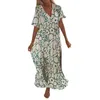 Casual Dresses Women Short Sleeve Print V Neck Maxi Loose Dress Boho Beach Long Sundress T Shirts For Juniors