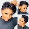 Synthétique Short Pixie Cut Wig Remy Straitement brésilien Brésilien Vente de cheveux Transparent t Partie Bob Wigs pour les femmes noires Pré-cueillies 230808