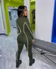 Vêtements de sport Printemps et automne Vêtements de sport pour femmes Bandes réfléchissantes Couleur contrastante Couture Body Shaper Hip Lifting Jumpsuit Sports