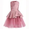 Fille Robes Mini Court Imprimé Feuille De Lotus Dentelle Couches Princesse Robe De Fleur De Bal De Fête De Mariage Première Communion Rêve Enfants Cadeau