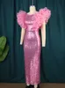 Urban Sexy Dresses AOMEI Mujeres Pink Sparkly Sequin Vestidos largos Fiesta Cumpleaños Boda Invitado Ruffle Manga Bodycon Elegant Club Night Robe 3XL 4XL 230809