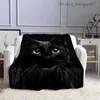 Blankets Swaddling Black Cat Pattern Flannel Throwing Blanket Super Soft Comfortable Lightweight Pet Children Adult Halloween Decoration Z230809