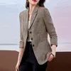 Damenanzüge, Damenmode, Frühling, Bürokleidung, einreihig, kariert, Blazer, Mantel, Vintage, lange Ärmel, Taschen, weibliche Oberbekleidung, schicke Tops