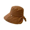 Breda randen hattar stora rygg split bowknot dekor hink hatt kvinnor fast färg fiskare modetillbehör