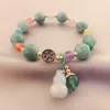 Strand Modische Jade-Handkette für Damen, tibetischer Ethno-Stil, Kürbis-Medaille, Reichtum, Anziehungsschmuck