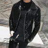 Men's Jackets 2023 Spring Shiny Leather Jacket Stage Costume Nightclub Club Solid Color Slim Coats 230809