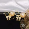 New Pearl Beaded Bow Earrings Creative Luxury Crystal Zirconia Gold Color Women's Earrings Fashion Jewelry Party Gifts