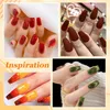 26pcs Soak Off UV LED Gel Nail Polish Kit With 21pcs Red Green Orange Color Changing Cat Eye Effect Gel Polish & Base Glossy Matte Top Coat Blooming Gel Dotting Pen Nail Art